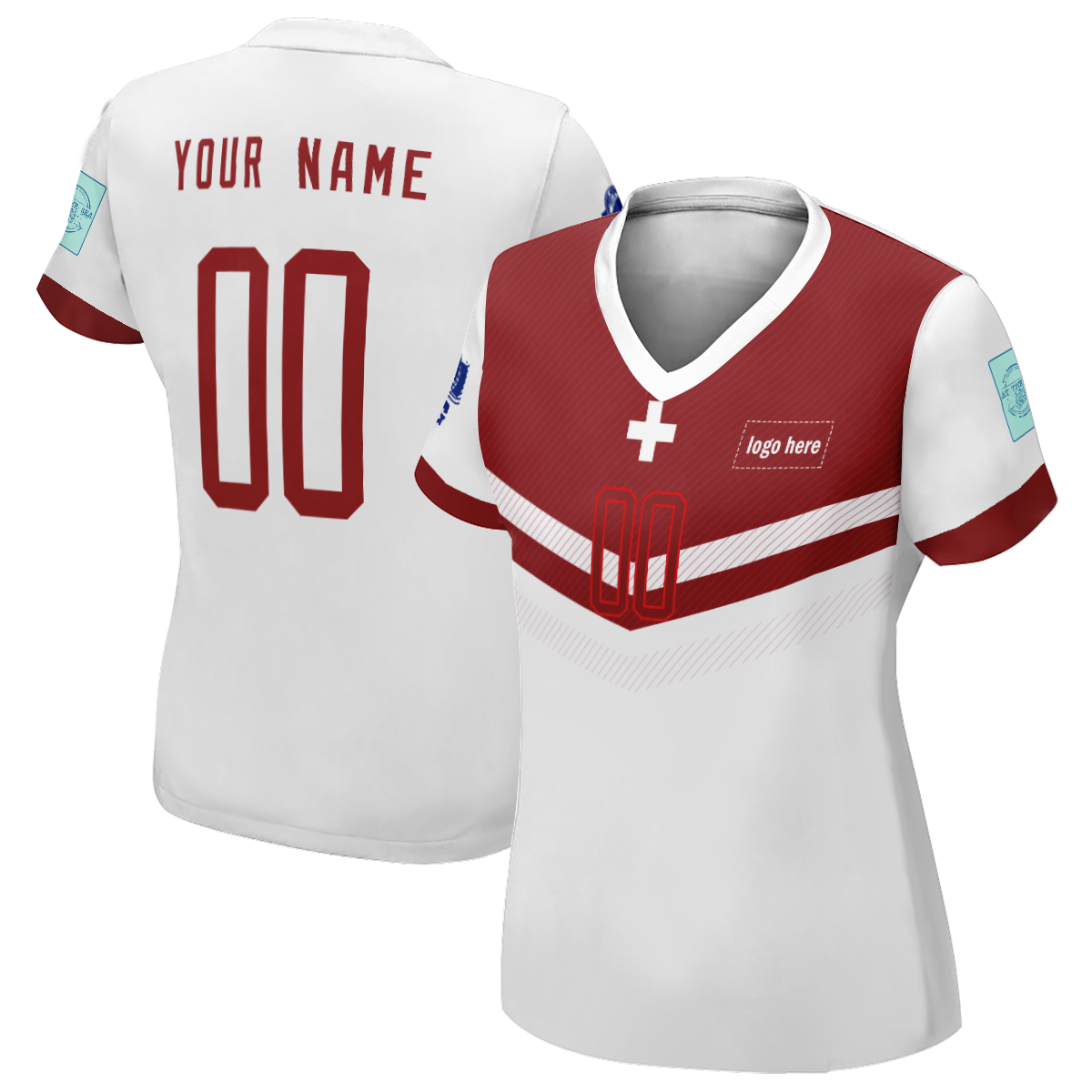 Maillot de football personnalisé de la coupe du monde suisse imprimé pour femme avec photo