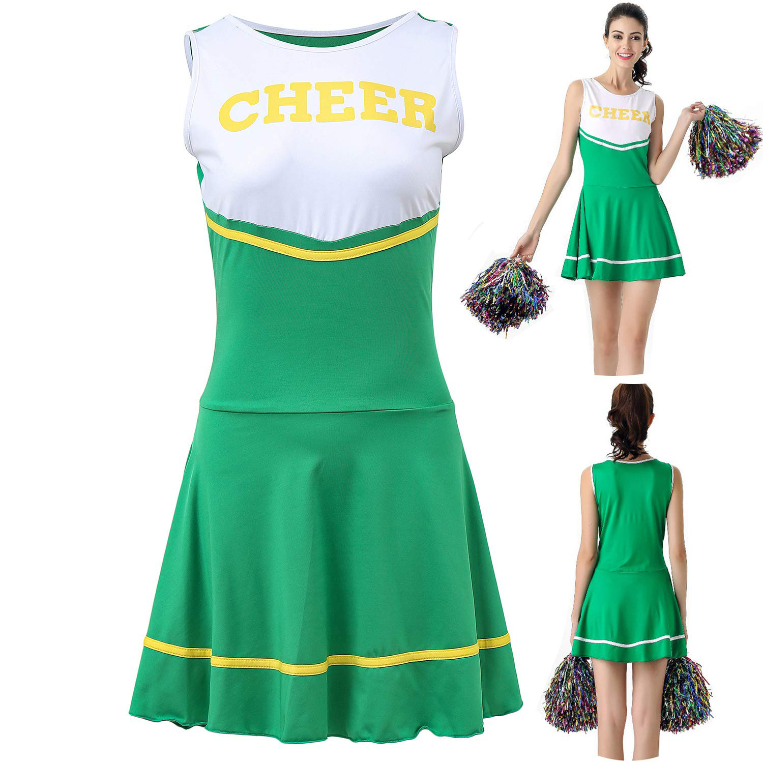 Costume de pom-pom girl vert déguisement lycée musical uniforme de pom-pom girl sans pompon