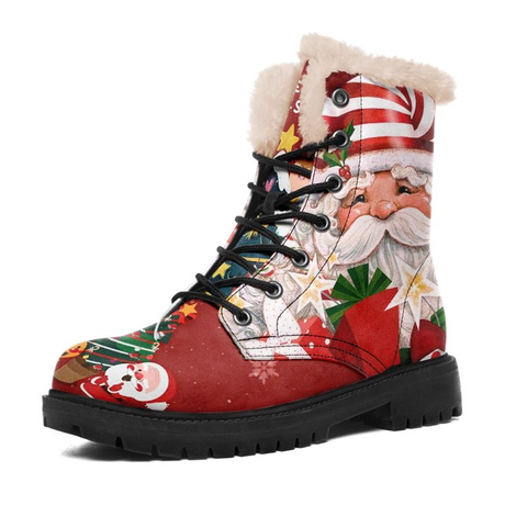 Bottes d'hiver pour femmes, bottes de Noël personnalisées avec impression de père Noël pour femmes, bottines à lacets doublées de fourrure 